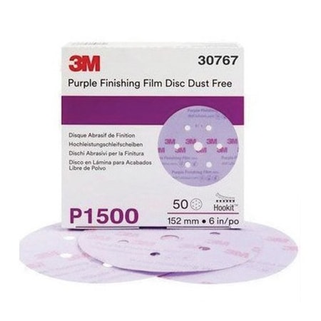 3M 3M Purple Finishing Film Hookit Disc Dust-Free, 30767, 6 in, P1500, 50PK 7100122779